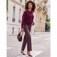 SOSANDAR Leather Look Straight Leg Trousers Burgundy