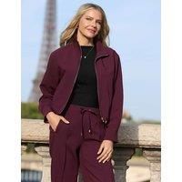 SOSANDAR Funnel Neck Bubble Hem Bomber Jacket Plum