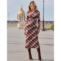 SOSANDAR Mesh Checked Midaxi Column Skirt Brown Mix