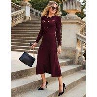 SOSANDAR Knitted Button And Chain Detail Midi Dress Burgundy