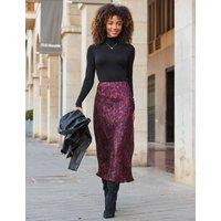 SOSANDAR Satin Leopard Print Midi Slip Skirt Burgundy Mix