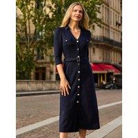 SOSANDAR Boucl Belted Midaxi Fit And Flare Dress Navy