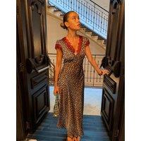 Never Fully Dressed Deer Print V-Neck Midaxi Skater Dress Brown Mix