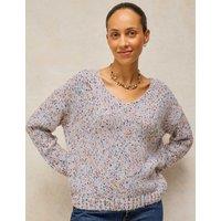 White Stuff Textured Flecked V-Neck Jumper with Wool Natural