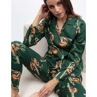 Cyberjammies Cotton Modal Sloth Print Pyjama Top Dark Green Mix