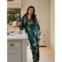Cyberjammies Cotton Modal Sloth Print Pyjama Bottoms Dark Green Mix