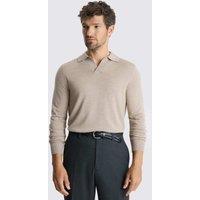 MOSS Merino Wool Rich Knitted Polo Shirt Taupe