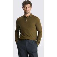 MOSS Merino Wool Rich Knitted Polo Shirt Olive