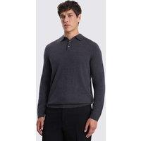 MOSS Merino Wool Rich Knitted Polo Shirt Charcoal