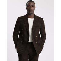 MOSS Slim Fit Striped Double Breasted Suit Jacket Brown Mix
