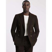 MOSS Slim Fit Striped Double Breasted Suit Jacket Brown Mix