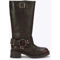 Steve Madden Leather Block Heel Round Toe Knee High Boots Brown