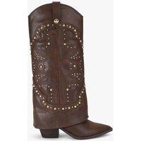 Steve Madden Leather Cowboy Studded Knee High Boots Brown