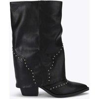 Steve Madden Leather Studded Block Heel Knee High Boots Black