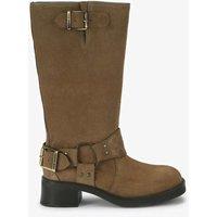 Steve Madden Suede Block Heel Round Toe Knee High Boots Beige