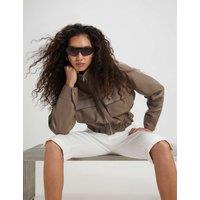 River Island Faux Leather Funnel Neck Jacket Beige