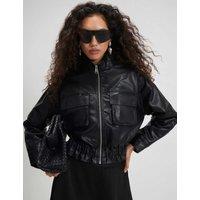 River Island Faux Leather Funnel Neck Jacket Black