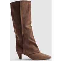 River Island Kitten Heel Pointed Knee High Boots Stone
