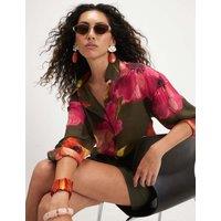 River Island Pure Cotton Floral Relaxed Blouse Khaki Mix