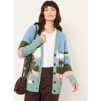 FatFace Wool Blend V-Neck Button Front Cardigan Blue Mix