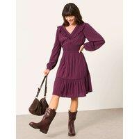FatFace Jacquard V-Neck Mini Tiered Dress Purple