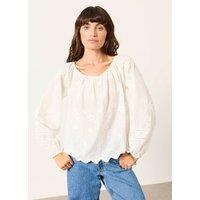 FatFace Cotton Rich Floral Embroidered Blouse White