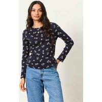 FatFace Cotton Rich Ditsy Floral Top Navy Mix
