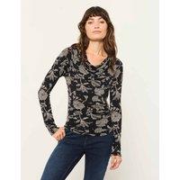 FatFace Ditsy Floral Cowl Neck Blouse Black Mix