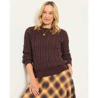 FatFace Cotton Rich Cable Knit Jumper Chocolate