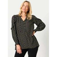 FatFace Ditsy Floral Tie Neck Frill Detail Blouse Navy Mix