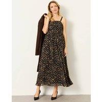 FatFace Polka Dot Square Neck Midi Waisted Dress Black Mix