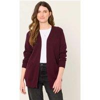 FatFace Cotton Blend Edge to Edge Longline Cardigan Burgundy