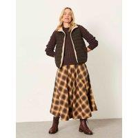 FatFace Pure Cotton Checked Midi A-Line Skirt Brown Mix