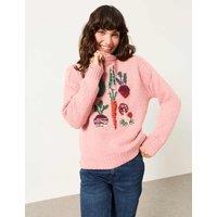 FatFace Vegetable Crew Neck Jumper with Wool Pink Mix