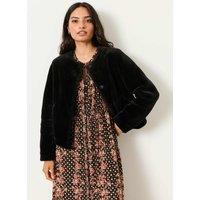 FatFace Faux Fur Textured Cropped Jacket Black