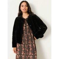 FatFace Faux Fur Textured Cropped Jacket Black