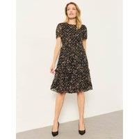 FatFace Metallic Spot Print Knee Length Tiered Dress Black Mix