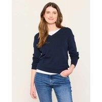 FatFace Cotton Blend V-Neck Longline Jumper Navy