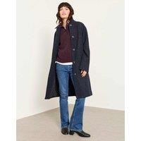 FatFace Pure Wool Checked Longline Coat Navy Mix