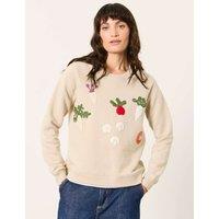 FatFace Pure Cotton Crochet-Style Detail Sweatshirt Ivory Mix