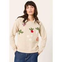 FatFace Pure Cotton Crochet-Style Detail Sweatshirt Ivory Mix