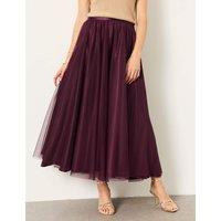 FatFace Tulle Pleated Midi Skirt Burgundy