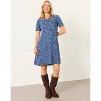 FatFace Jersey Two-Tone Floral Mini Shift Dress Blue Mix
