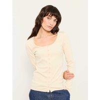 FatFace Cotton Rich Ribbed Scoop Neck Top Ecru
