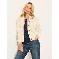 FatFace Wool Blend Floral Cable Knit Button Front Cardigan Natural