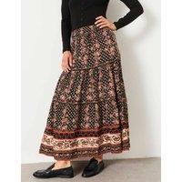 FatFace Printed Maxi Tiered Skirt Black Mix