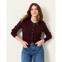FatFace Cotton Blend Ribbed Button Front Cardigan Burgundy