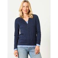 FatFace Pure Cotton V-Neck Button Detail Henley Top Navy Mix