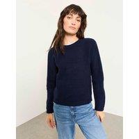 FatFace Cotton Blend Checked Crew Neck Jumper Navy