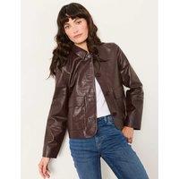 FatFace Leather Cropped Jacket Plum